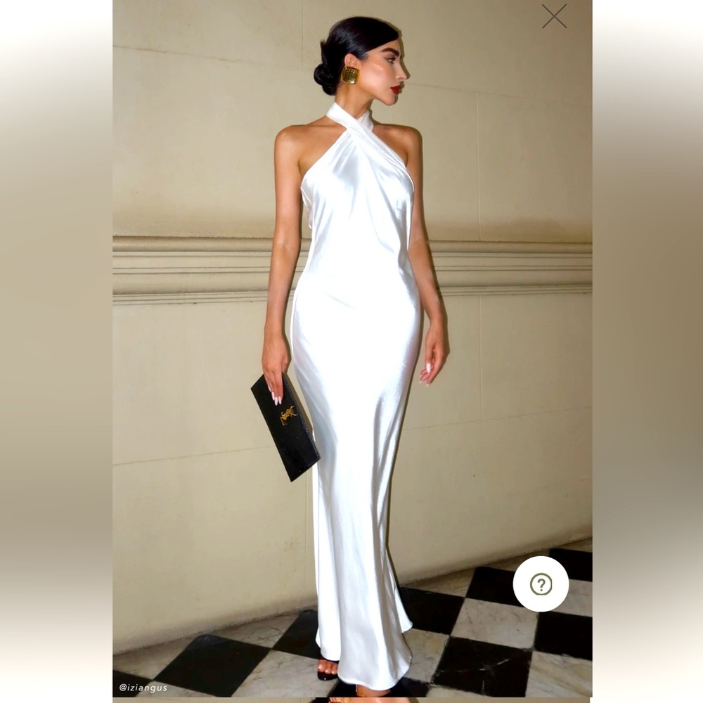 Meshki Halter Satin Gown - white